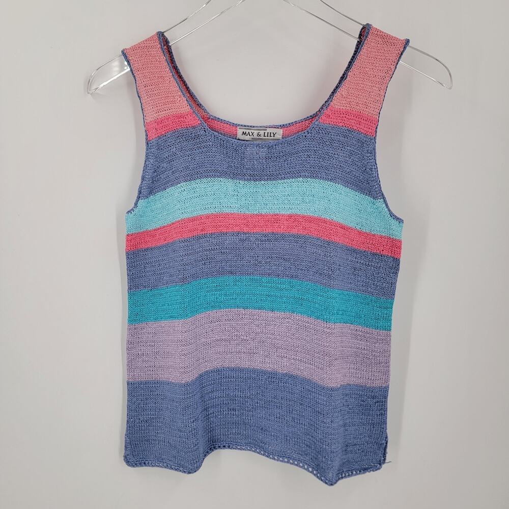 Max & Lily Knit Tank Womens Small Striped Blue Purple Pink Vintage